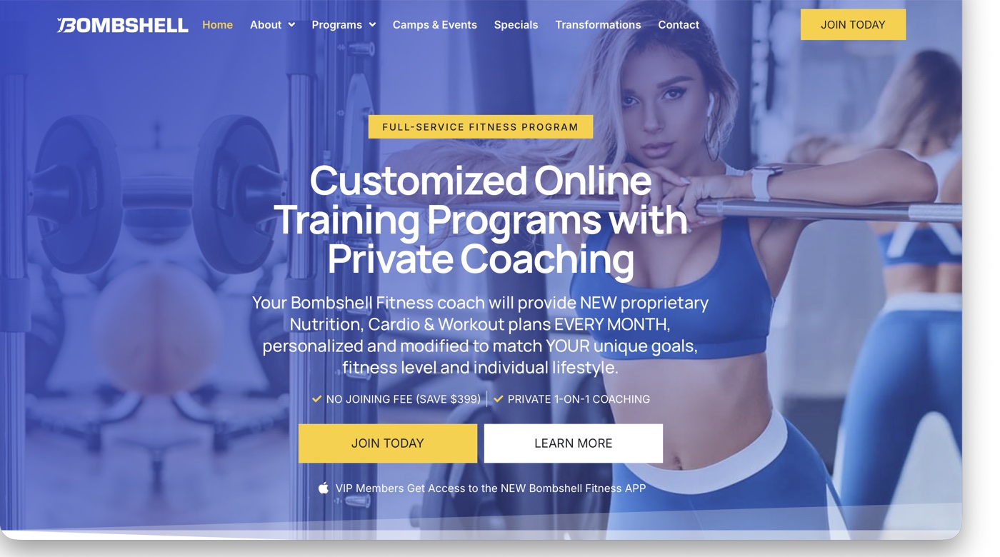 Bombshell Fitness website