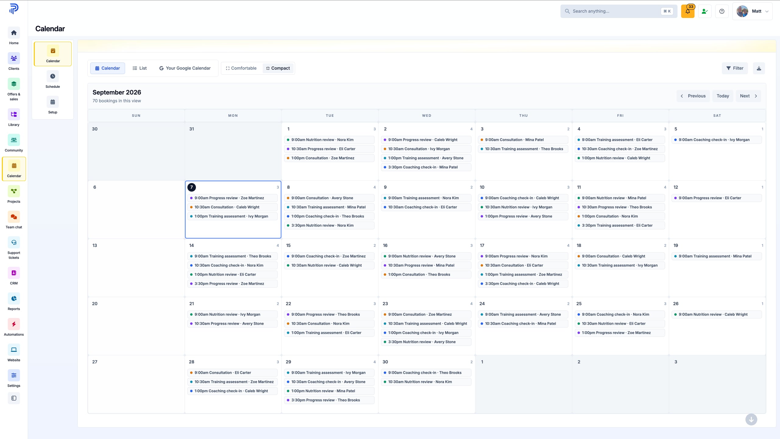 Calendar and scheduling: Optional admin screenshot