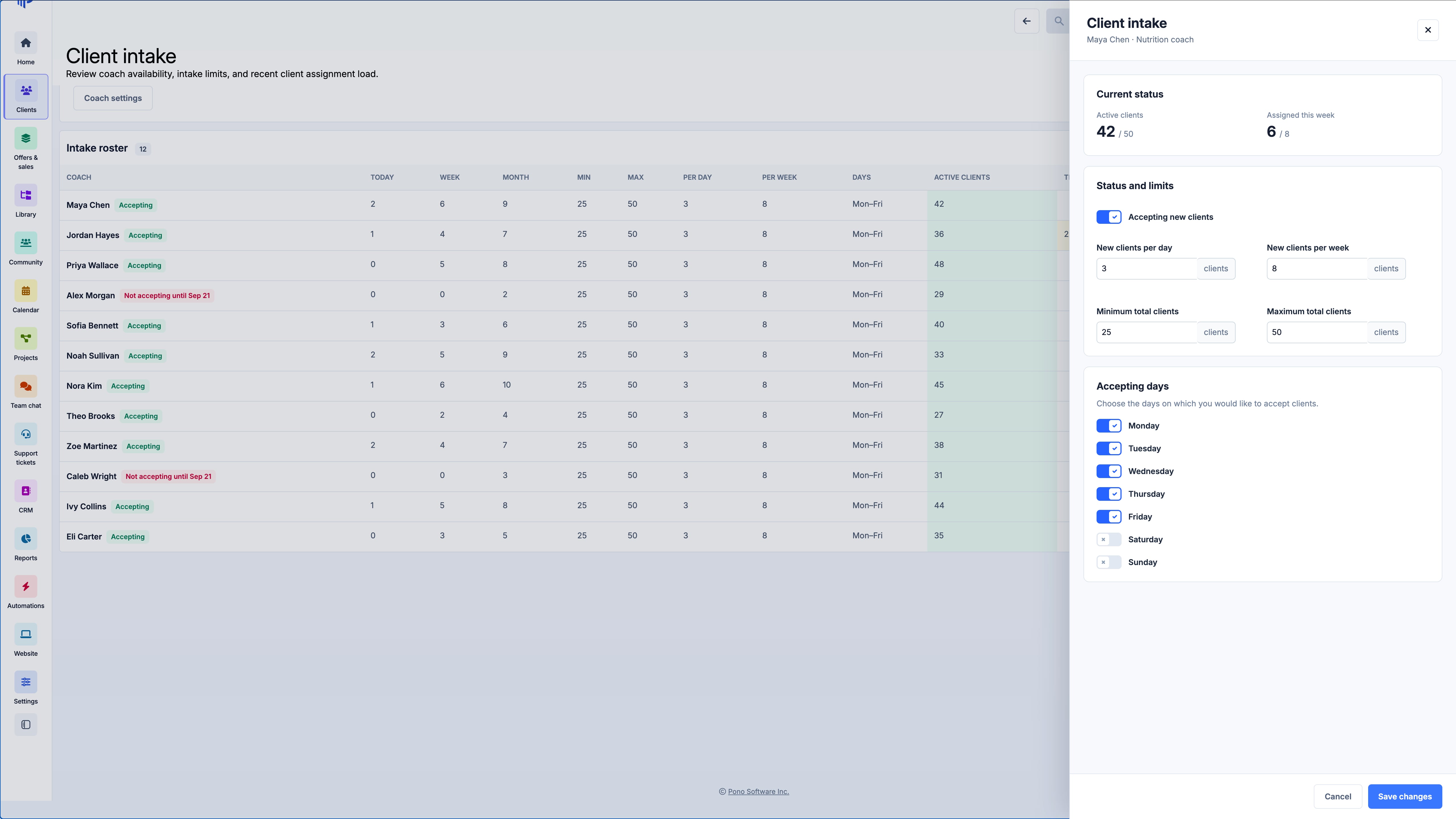 Coaches and staff: Optional admin screenshot