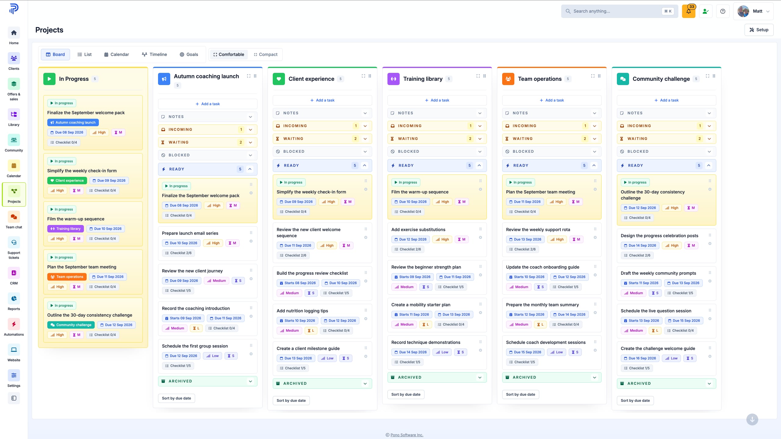 Projects and team work: Optional admin screenshot
