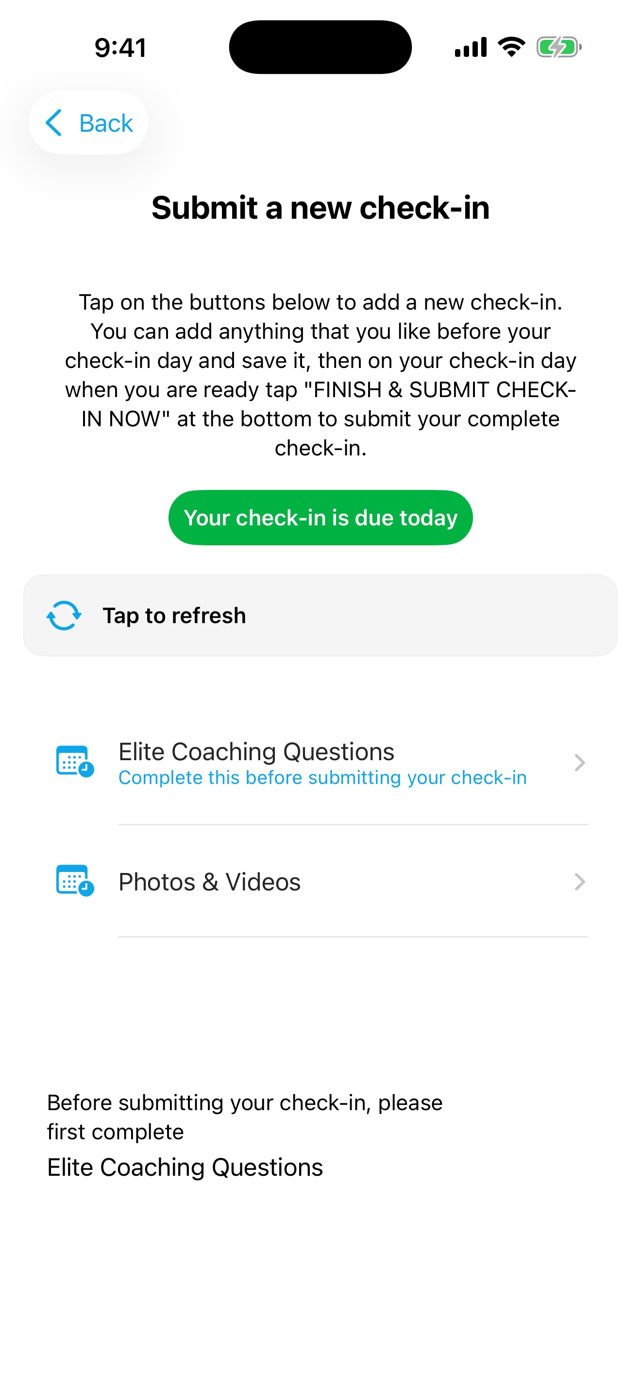 Pono progress app placeholder for check-ins