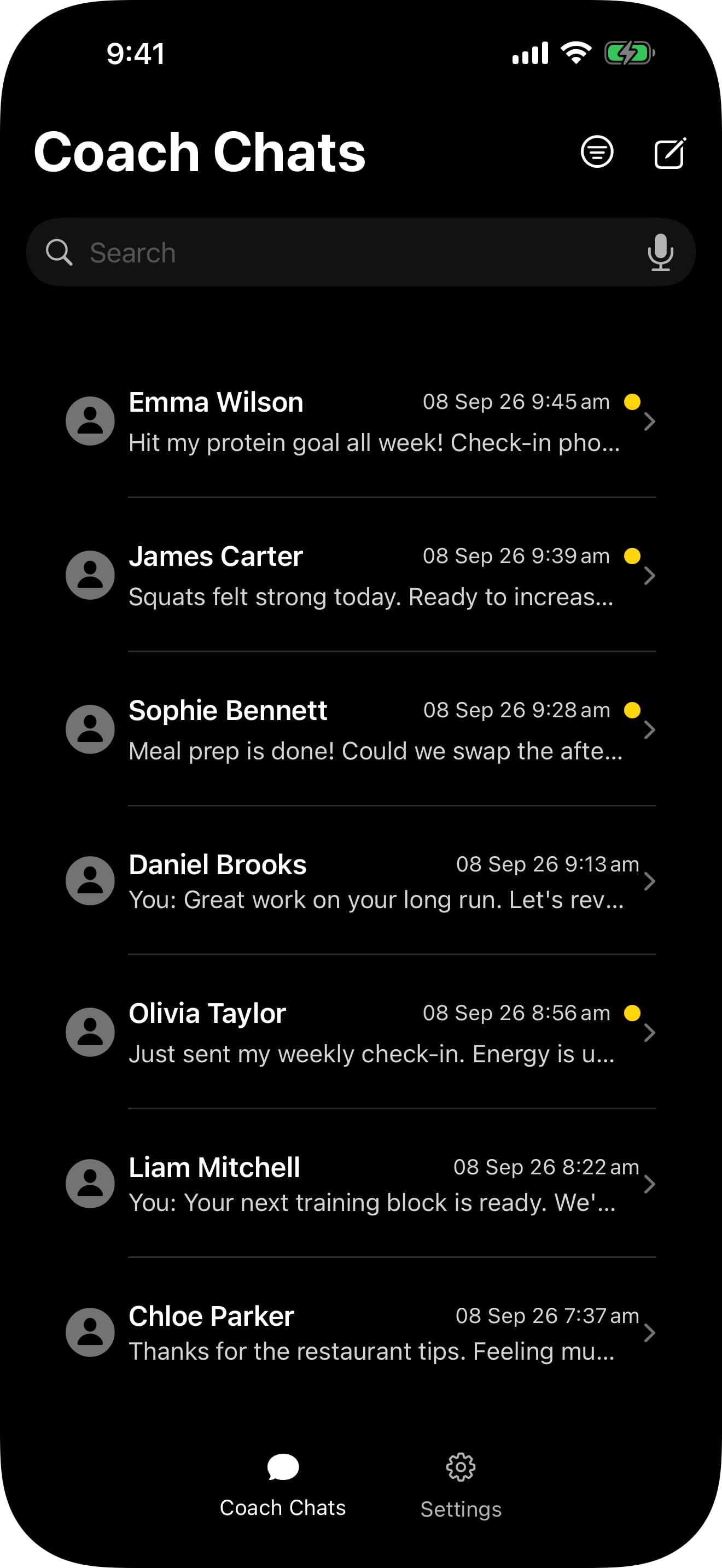 Pono client app check-in and coaching screen