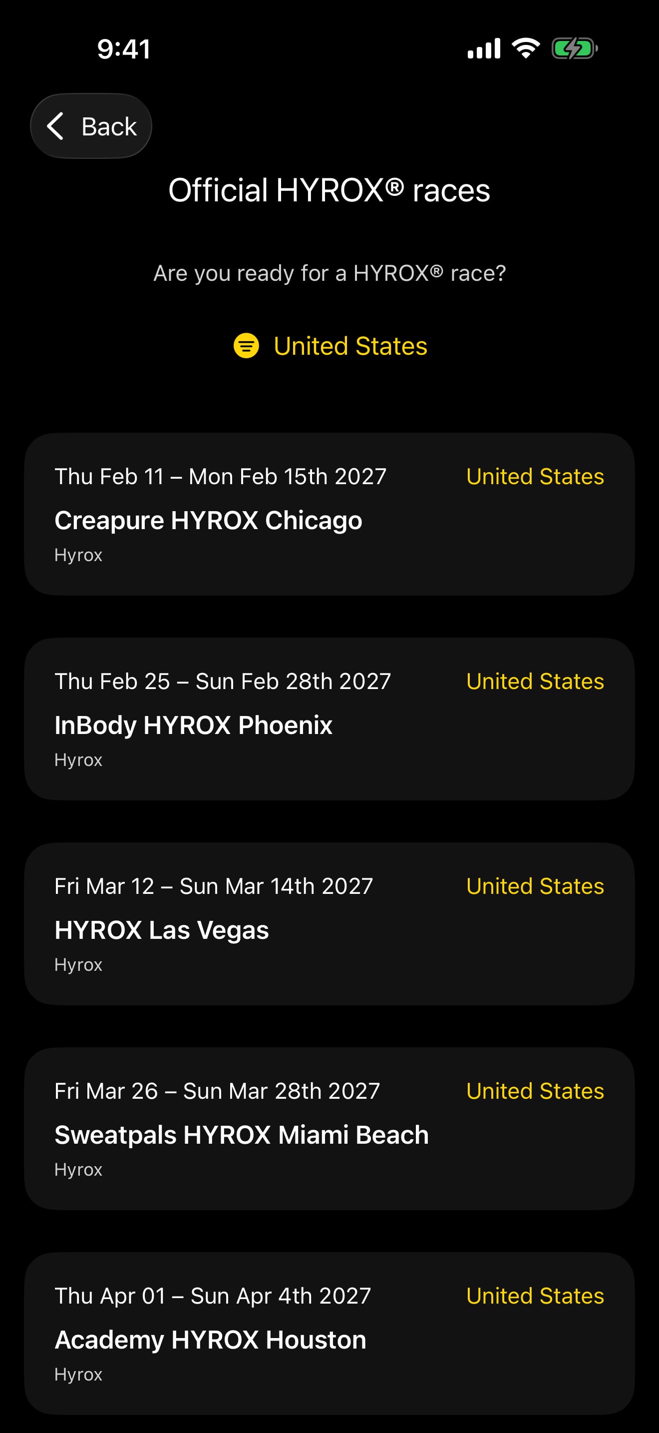 Competitions and race goals: Mobile screenshot 1