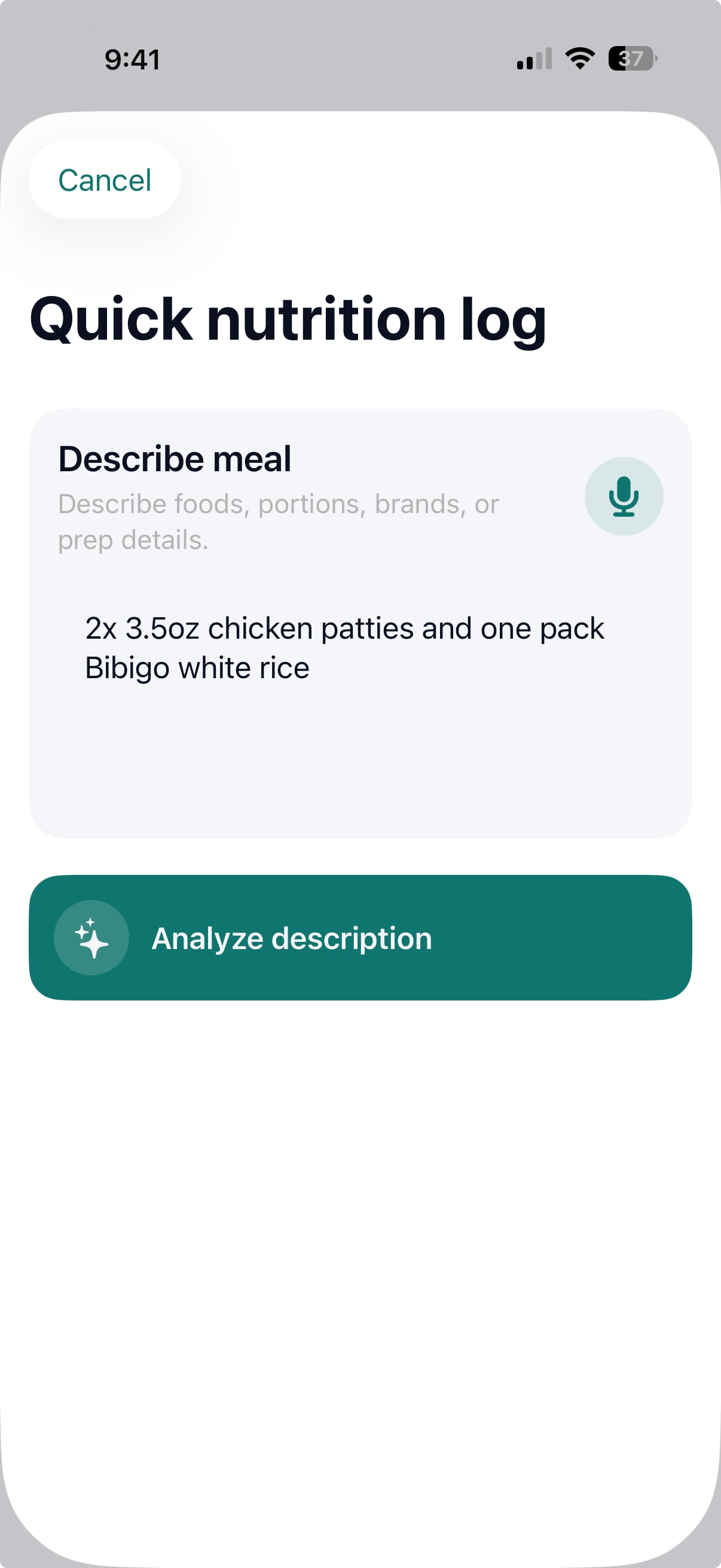Pono Nutrition Tracker screenshot: Editable AI review