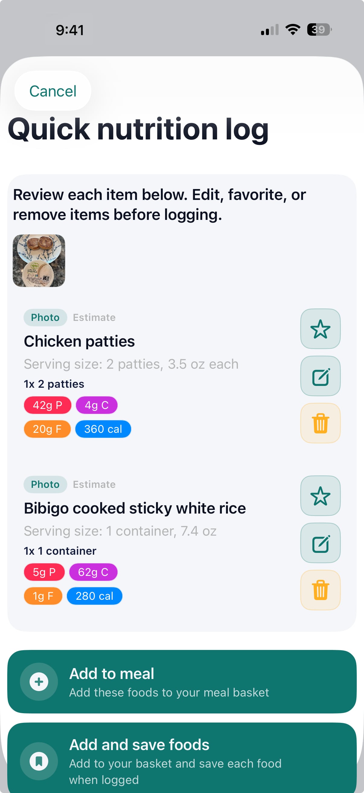 Pono Nutrition Tracker screenshot: Describe or dictate
