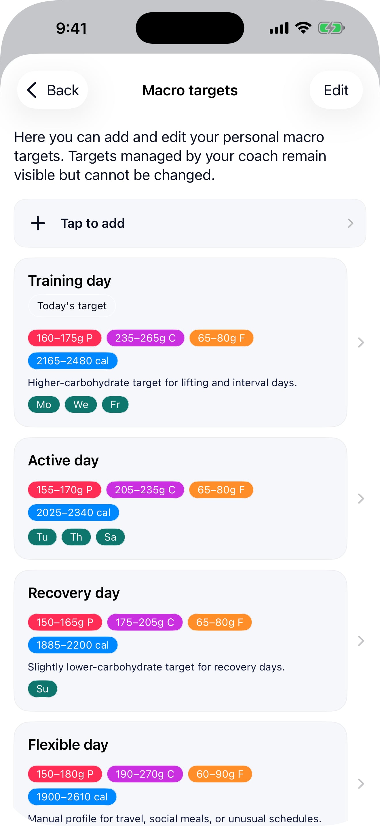 Pono Nutrition Tracker screenshot: Macro targets and net carbs