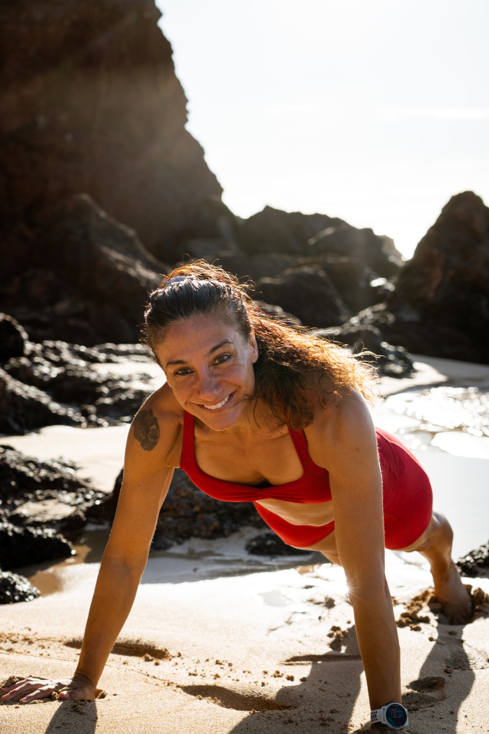 Ayda Page smiling during an outdoor training session