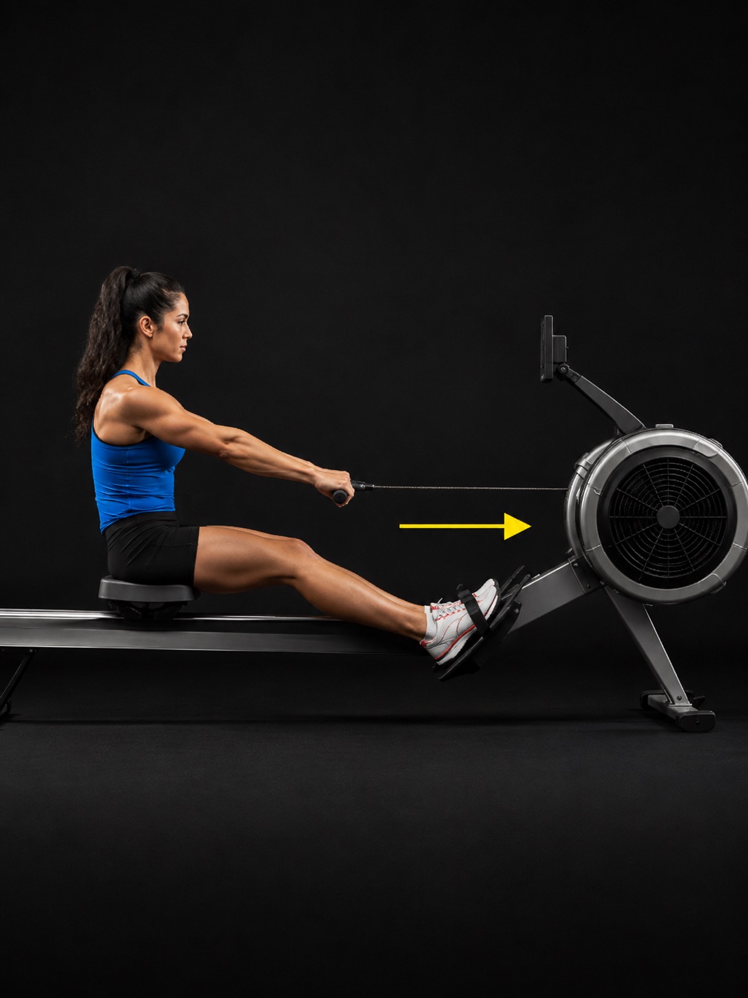 Female athlete demonstrating the RowErg Drive phase