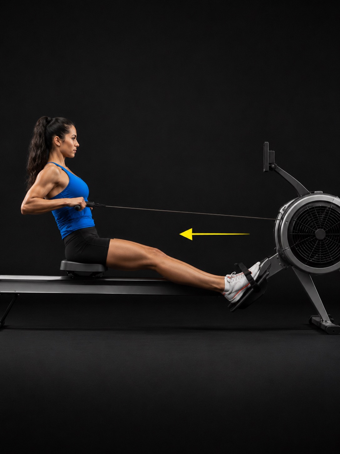 Female athlete demonstrating the RowErg Finish phase