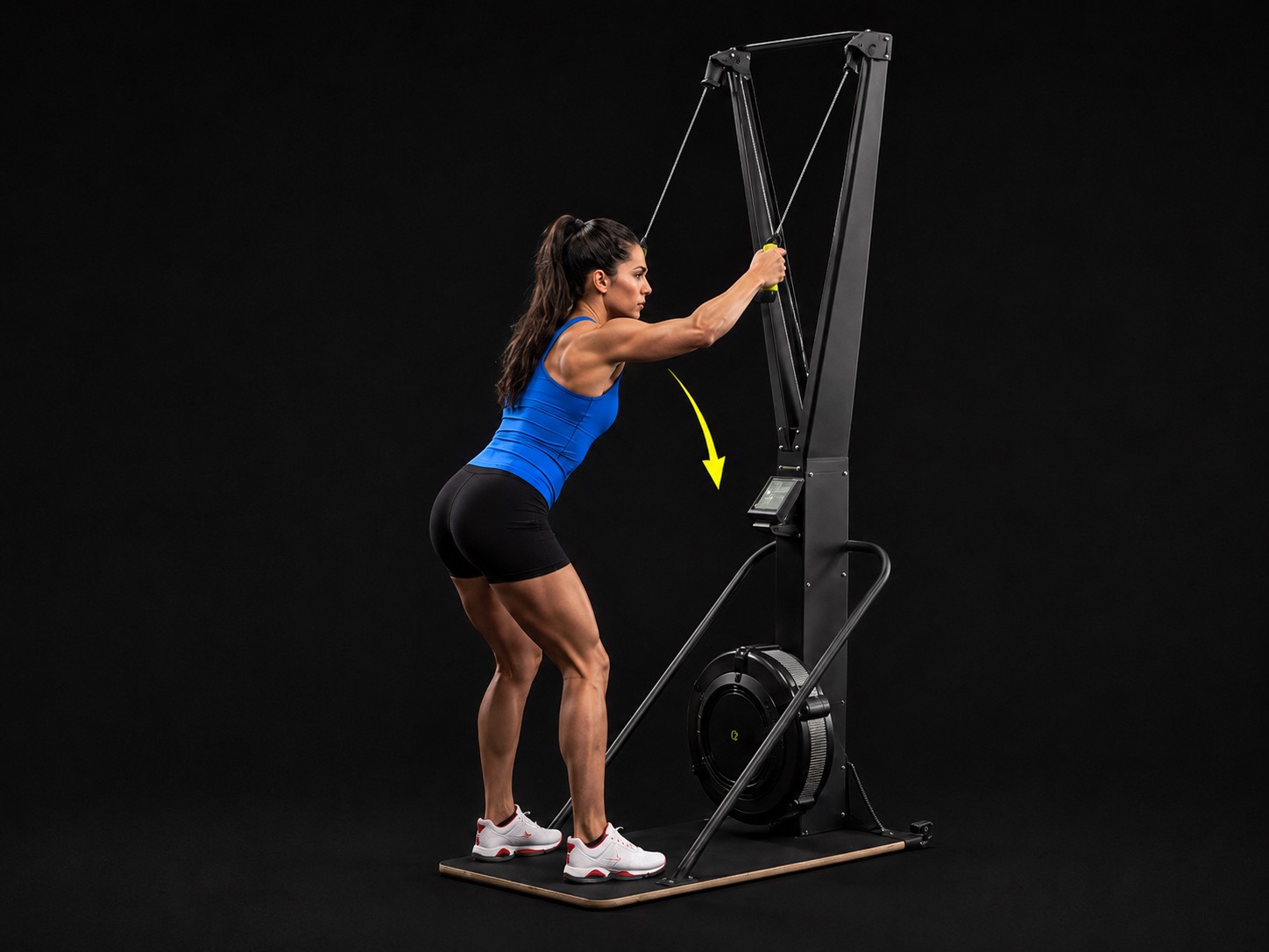 Female athlete demonstrating the SkiErg Drive phase