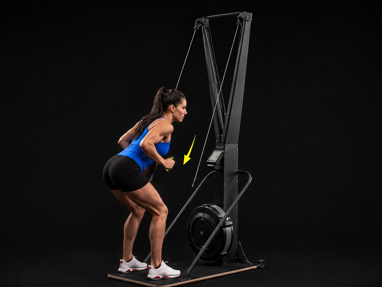 Female athlete demonstrating the SkiErg Pull phase