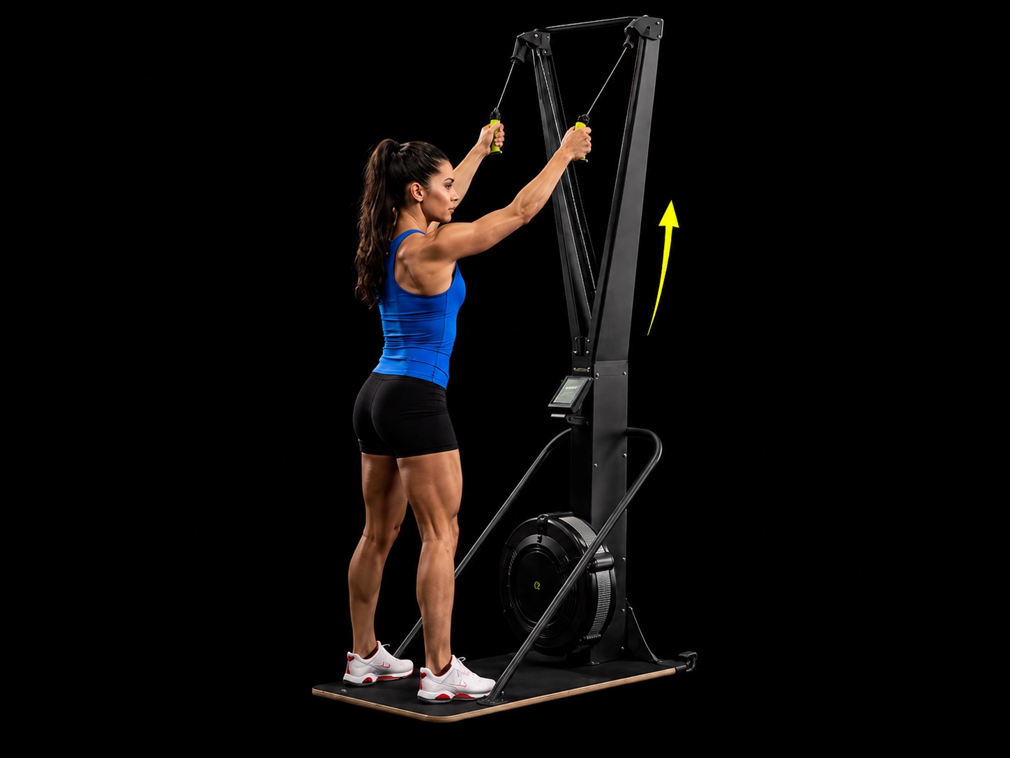 Female athlete demonstrating the SkiErg Set-Up phase