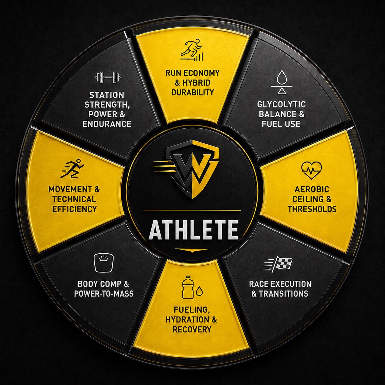 Warrior Performance Lab whole-athlete performance wheel showing eight connected performance dimensions
